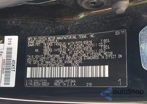 2011 Toyota Tundra Grade 5.7L V8 z USA, uszkodzony, nr VIN 5TFDY5F10BX195440